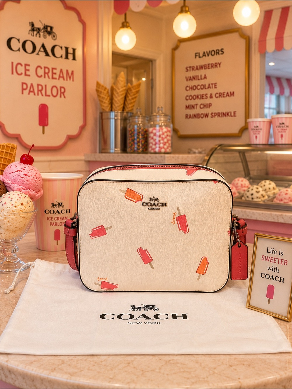 Coach Popsicle Print Mini Camera Crossbody Bag W/ Coach Satin Dust Bag EUC